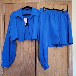 Blue PrettyLittleThing Oversized Short and Blazer set, US Size 12, UK Size 16